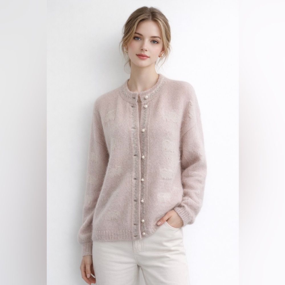 Snowy Peak Lambswool Angora Fair Isle Cardigan Sweater Button Up New Zealand S